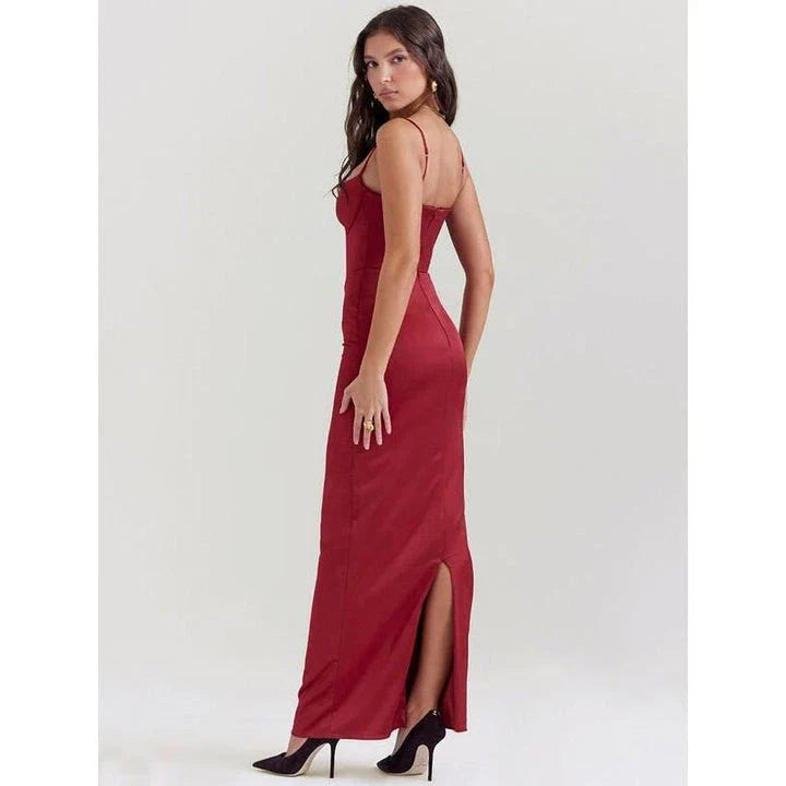 Elegant satin backless bodycon maxi frock in sophisticated Kiwi style