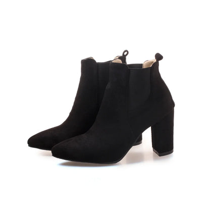 Stylish frosted booties with pointed toe and rubber sole, perfect for everyday wear in New Zealand