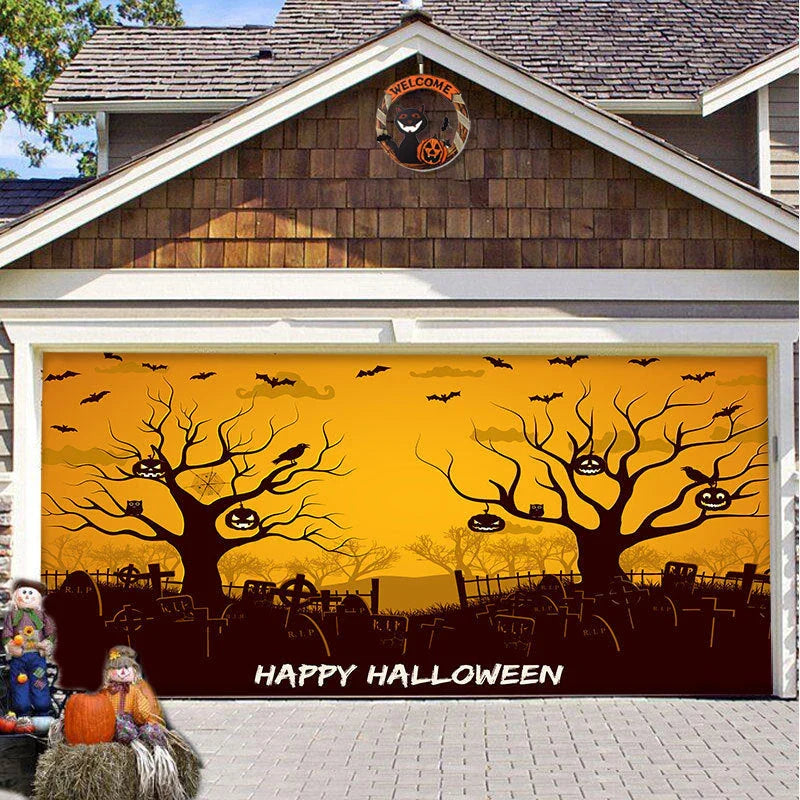 Halloween Hanging Cloth Garage Door Backdrop in abstract geometric pattern