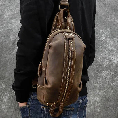 Premium leather chest bag with multiple pockets and adjustable strap, perfect for active Kiwi lifestyle