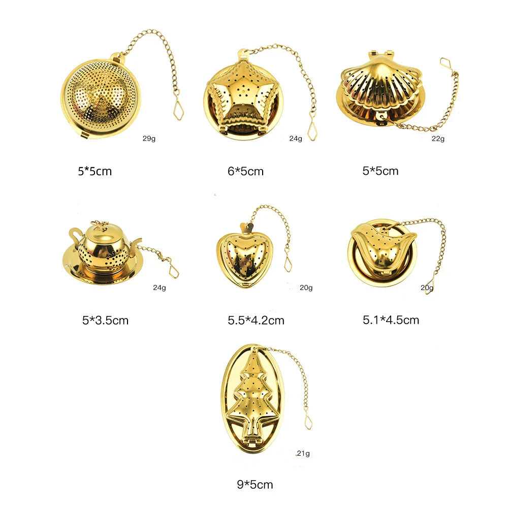 Gold pendant tea infuser with stainless steel construction and an elegant, modern design