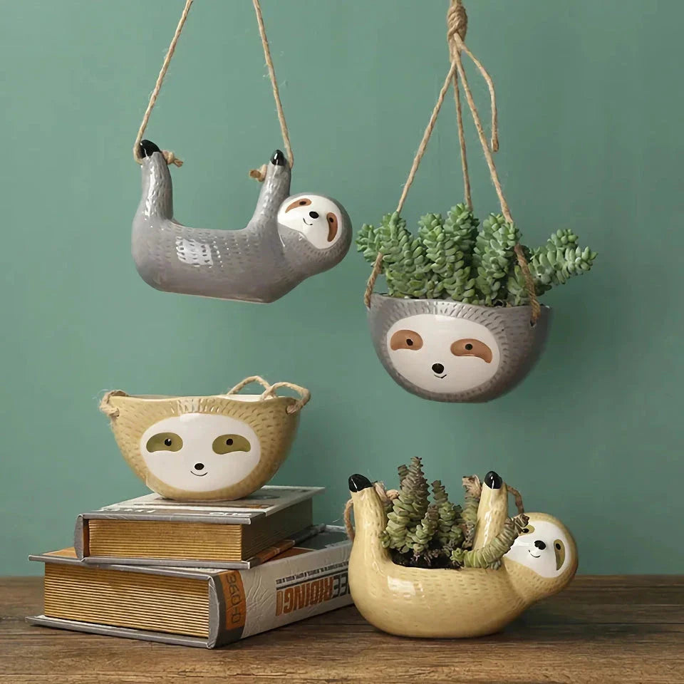 Ceramic Cartoon Animal Hanging Plant Pot with unique design and vibrant colours, perfect for adding personality to indoor spaces.