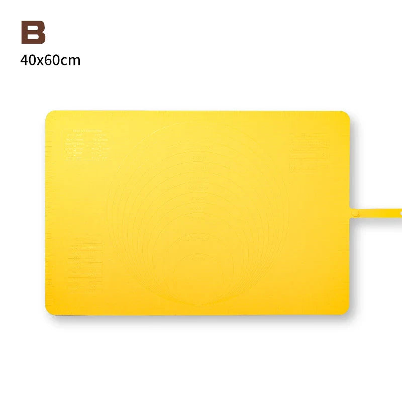 Large, thick silicone rolling pad in yellow, green, and pink colours for kneading dough and baking in the New Zealand kitchen