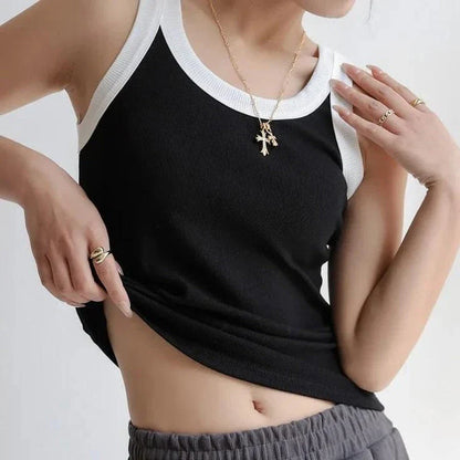 Knitted ribbed cotton camisole in army green color, designed for Kiwi women with a flattering, versatile silhouette.