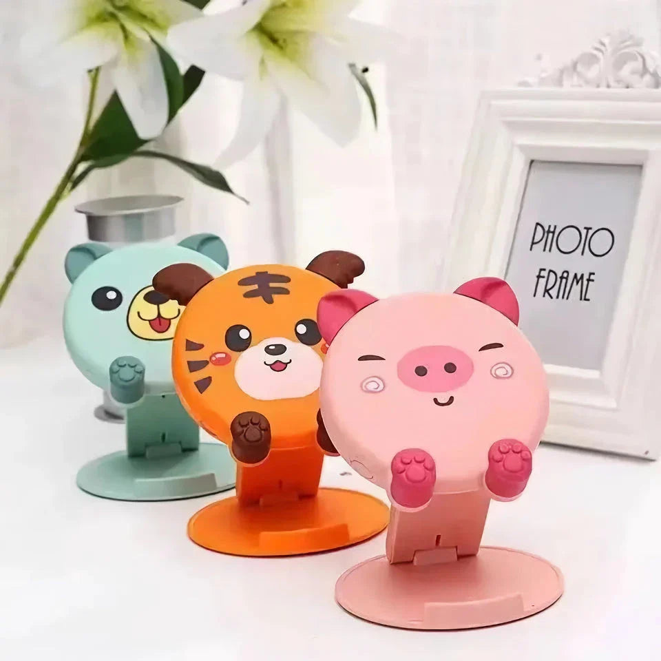 Adjustable Foldable Phone and Tablet Stand with Cute Pig-Tiger Design for Ergonomic Viewing