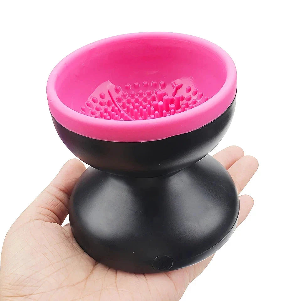 Compact electric makeup brush cleaner and dryer with USB-powered, silicone-crafted, and automatic cleaning features