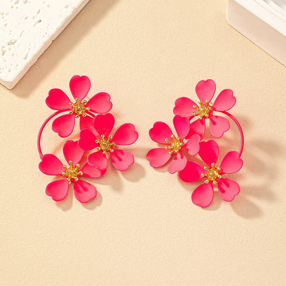 Elegant Camellia Flower Drop Earrings - A Charming Kiwi Accessory with Three Delicate Floral Blooms