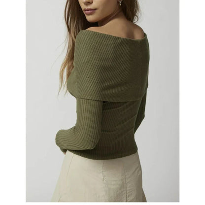 Elegant and comfortable merino wool knit sweater in a timeless design with an off-the-shoulder cut