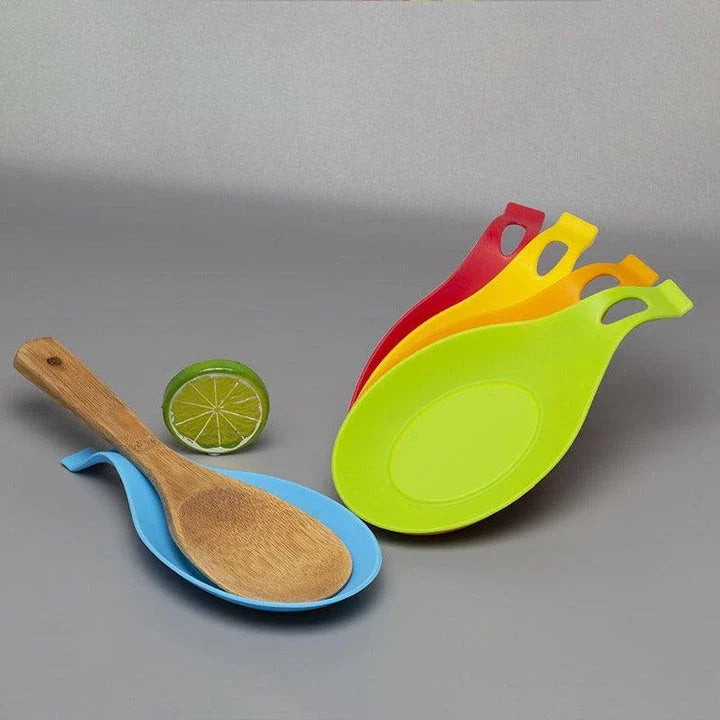 Heat-resistant silicone spoon mats in various vibrant colours, perfect for protecting Kiwi kitchen benchtops