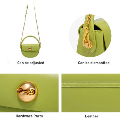 Luxury Fashion Round Handbag in Green with Crescent Shape and Ball-Inlaid Hardware