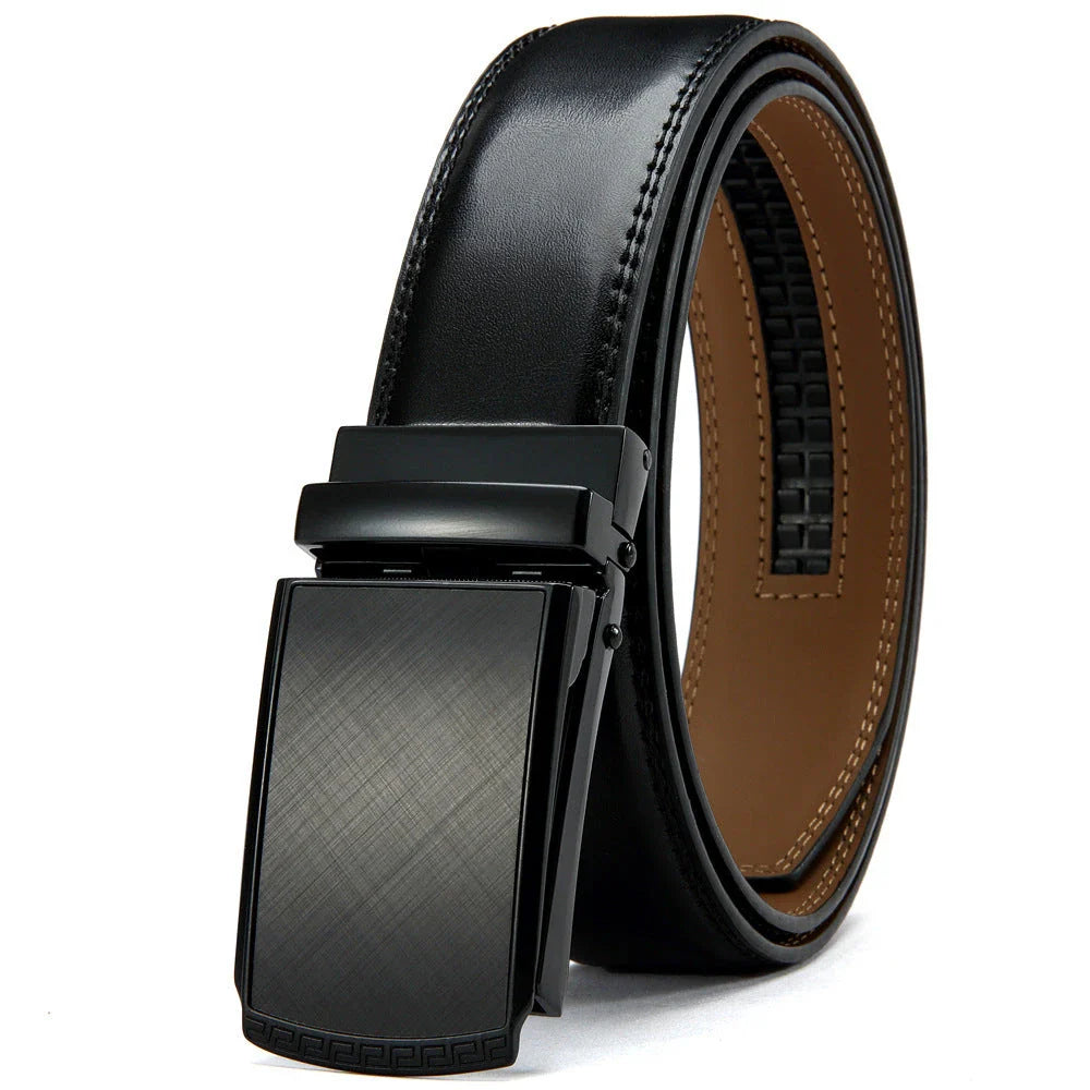 Reversible genuine leather dress belt with alloy buckle, available in black and brown finishes for versatile Kiwi business casual style