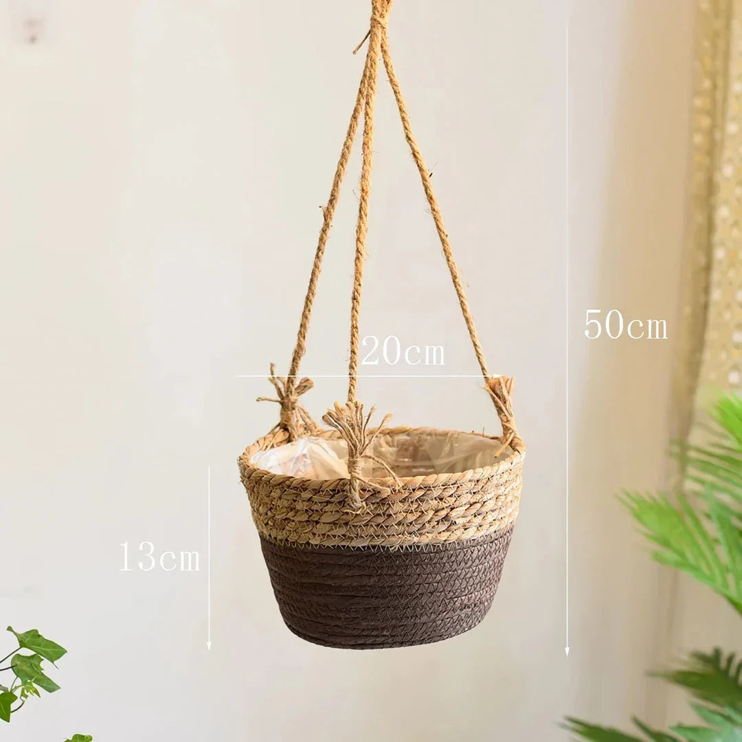 Stylish jute rope hanging planter basket in gray, perfect for adding natural, bohemian charm to Kiwi homes and gardens