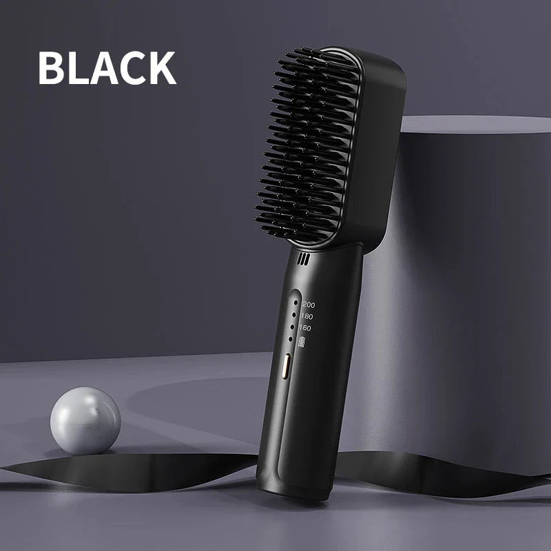 Portable Heating Comb Straightener with durable acrylic construction, FDA-approved materials, and wireless charging for Kiwis on the go