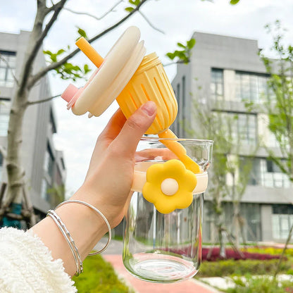 Flower Glass Cup with Infuser and Straw - Vintage-Inspired Drinkware for Charming Hydration