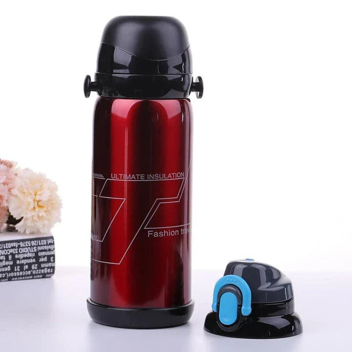 Stainless steel insulated drink bottle with flip-top lid, perfect for outdoor activities in New Zealand