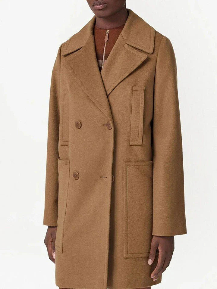 Sophisticated mid-length double-breasted overcoat in a stylish brown color for the fashion-conscious Kiwi