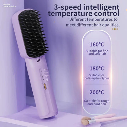 Portable Heating Comb Straightener with durable acrylic construction, FDA-approved materials, and wireless charging for Kiwis on the go