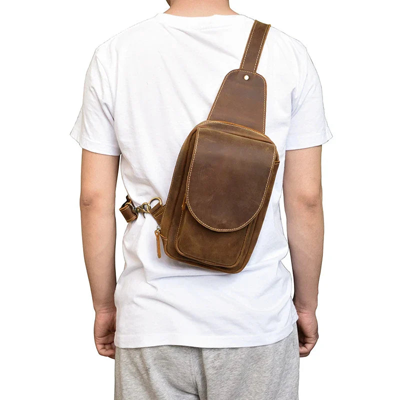 Premium leather chest bag with multiple pockets and adjustable strap, perfect for active Kiwi lifestyle