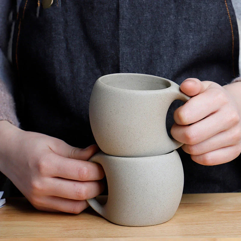 Japanese-inspired stoneware ceramic coffee mug with matching tray, showcasing a minimalist and elegant design perfect for Kiwi households