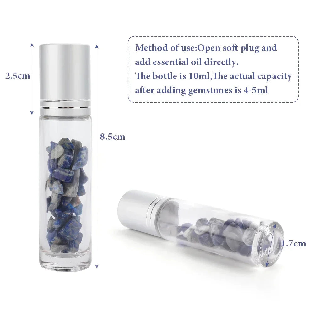 10ml Natural Gemstone Essential Oil Roller Bottles with Jade Rollers and Crystal Chips, Perfect for Kiwi Self-Care Routines