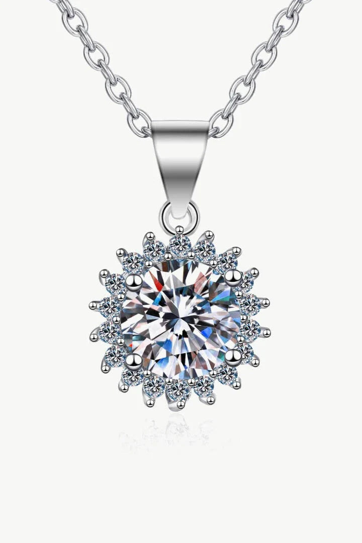 Stunning 925 sterling silver moissanite pendant necklace with sparkling gem and rhodium-plated finish