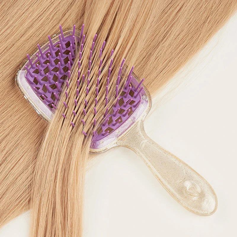 Fluffy Air Cushion Scalp Massage Hair Brush with purple colour, designed for gentle and comfortable hair care