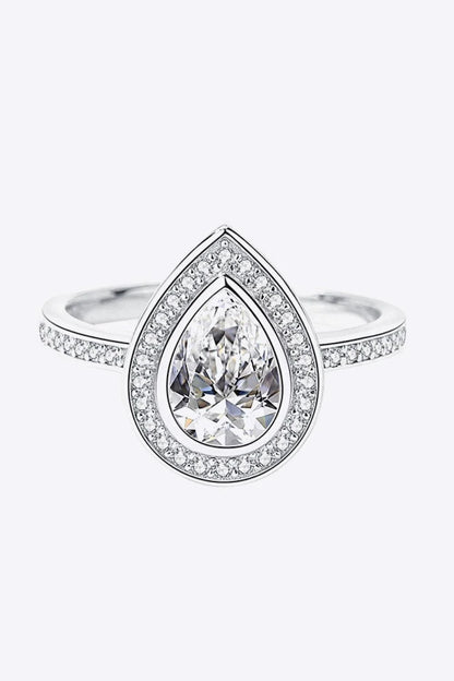 925 Sterling Silver Teardrop Moissanite Ring with elegant, minimalist design and sparkling center stone