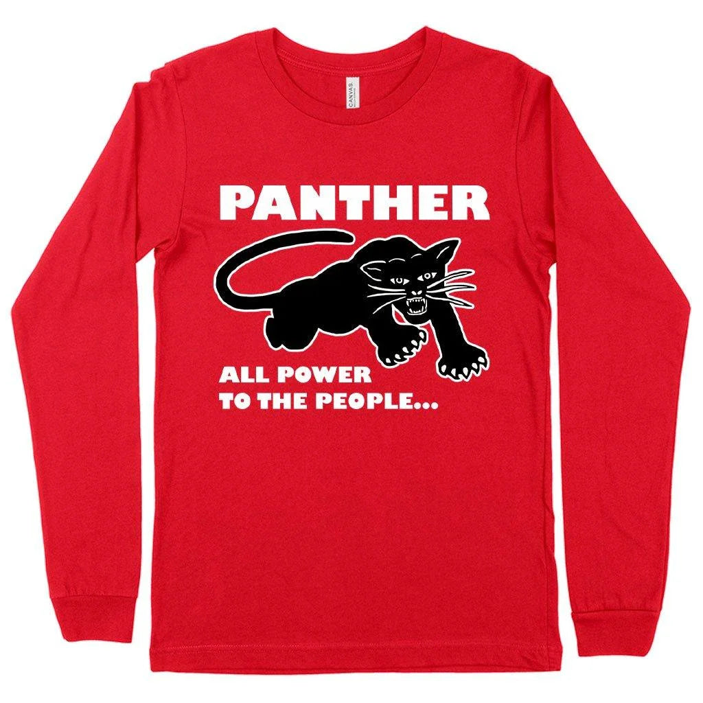 Black Panther long sleeve t-shirt with Panther graphic, made with premium Airlume cotton and designed for Kiwi comfort and style