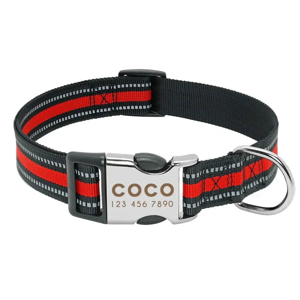 Striped reflective dog collar in vibrant red color, designed for the active New Zealand lifestyle