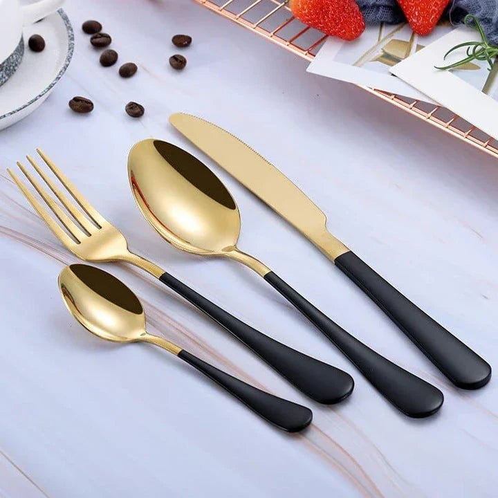 Eco-Friendly Stainless Steel Tableware Set - 4 Piece Collection with Knife, Fork, Spoon, and Tea Spoon