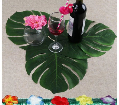 A set of 12 eco-friendly palm leaf placemats in a natural green color, adding a touch of rustic charm to the dining table.