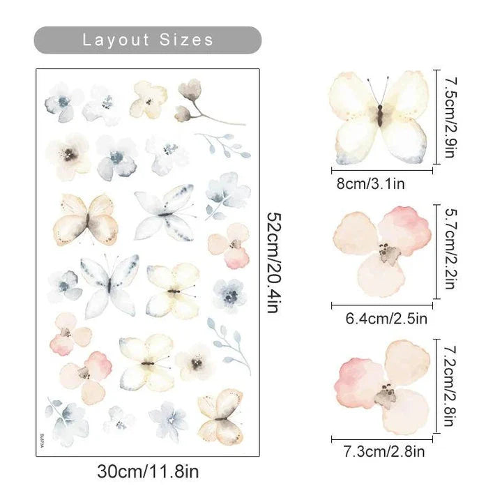 Elegant boho floral watercolour wall decals in a New Zealand home