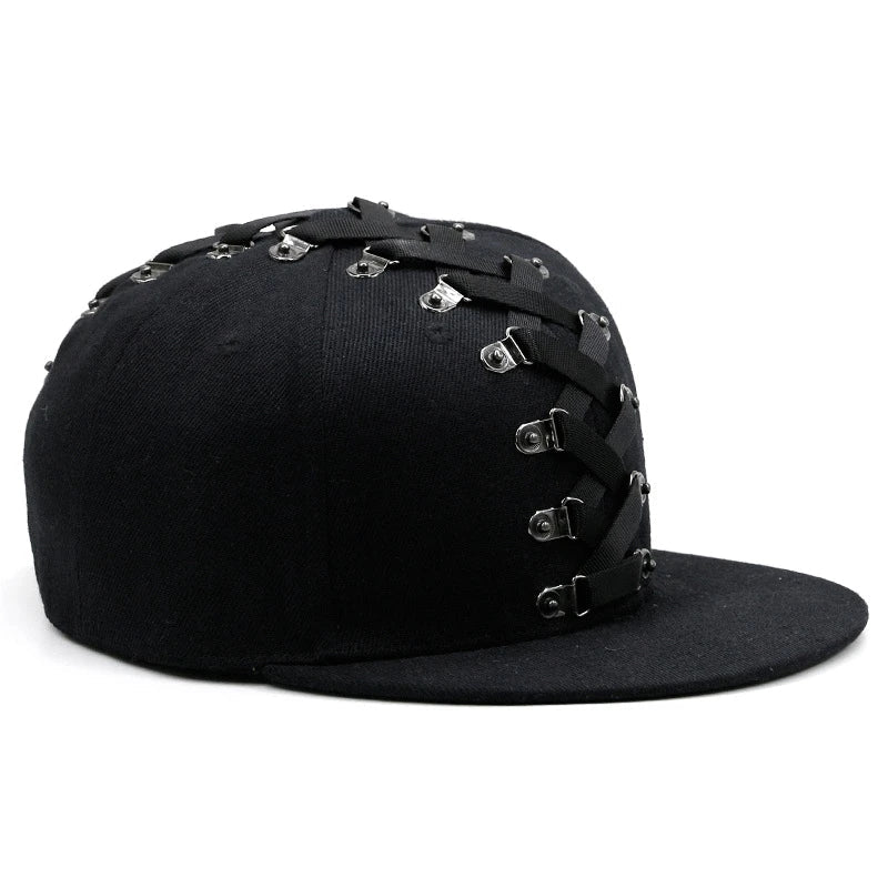 Stylish Punk Hip Hop Baseball Cap with Flat Brim, Adjustable Size, and Handcrafted Rivets