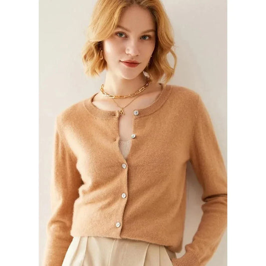 Premium 100% New Zealand Wool Single Breasted Cardigan in Camel, Blue, and Red colours for fashionable Kiwi women