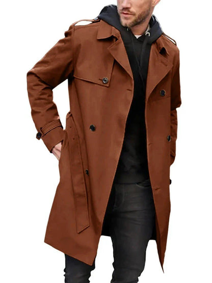 Men's Double-breasted Wool Coat in Light Gray, Black, Khaki, and Dark Brown Colors