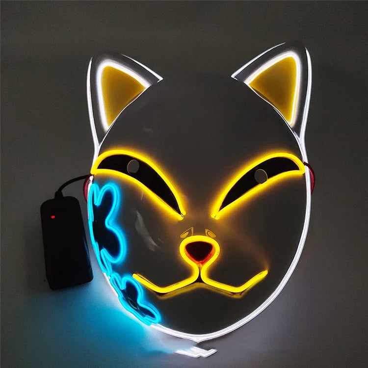 Anime-inspired luminous mask with multicoloured lighting effects, perfect for cosplay and events