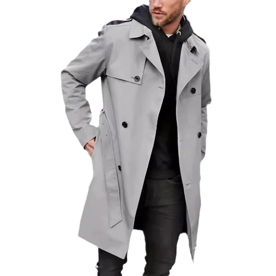 Men's Double-breasted Wool Coat in Light Gray, Black, Khaki, and Dark Brown Colors