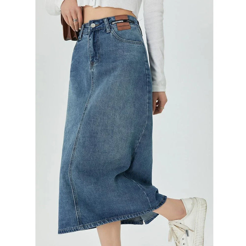 Shopfluxpro NZ Timeless Kiwi Denim: Classic Blue A-Line Midi Skirt
