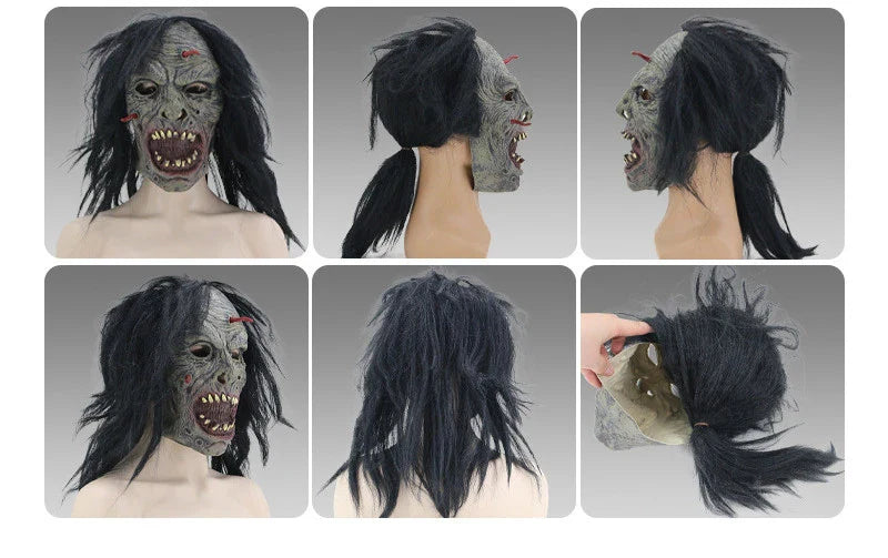 Spooky grey latex horror headgear for masquerade parties and Halloween in New Zealand