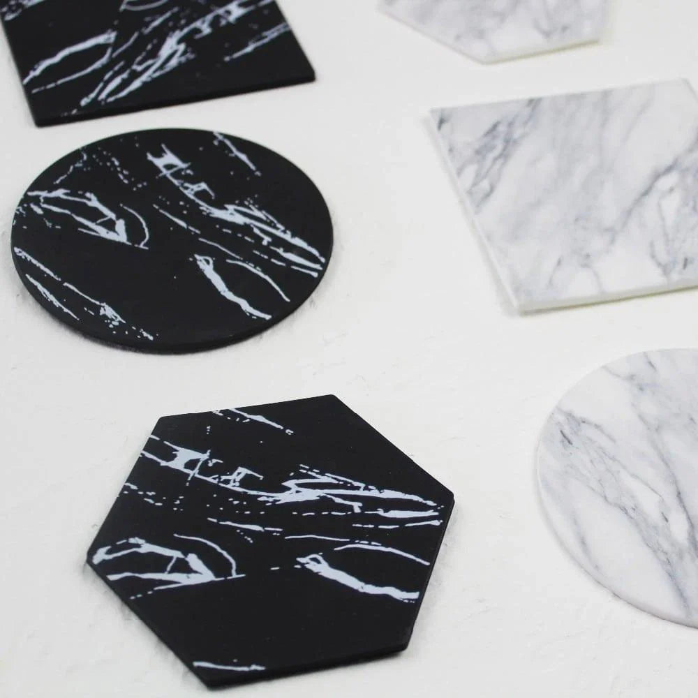 Stylish and practical marble-inspired silicone coasters for protecting surfaces in New Zealand homes