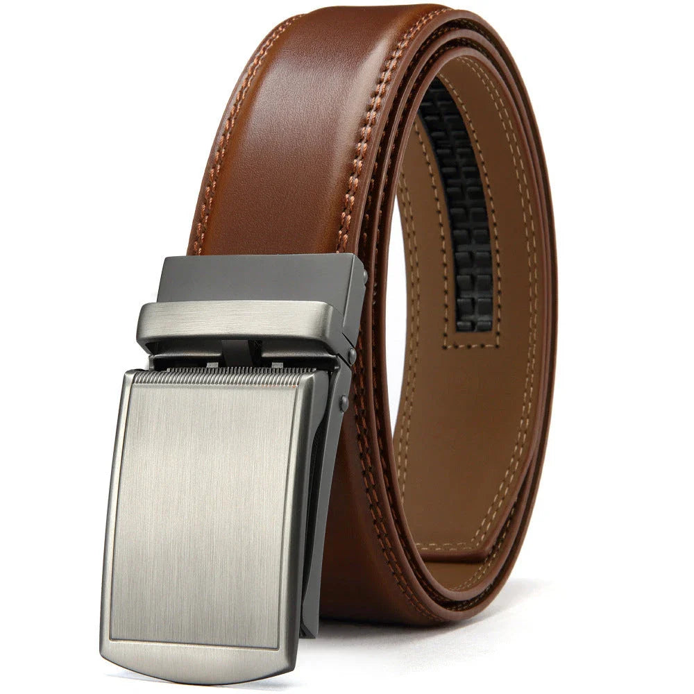 Reversible genuine leather dress belt with alloy buckle, available in black and brown finishes for versatile Kiwi business casual style