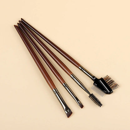 4-Piece Angled Eyebrow and Eyeliner Brush Set with Sustainable Wood Handles for Precision Eye Makeup