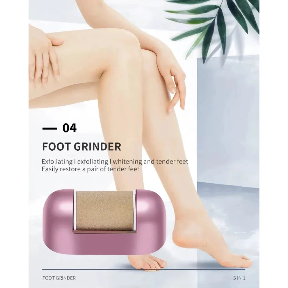 Versatile 3-in-1 hair removal and foot care device with epilator, shaver, and pedicure attachments