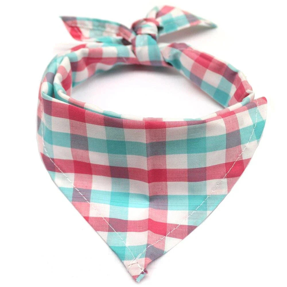 Stylish plaid bandana made of premium New Zealand cotton for pets, available in small and medium sizes