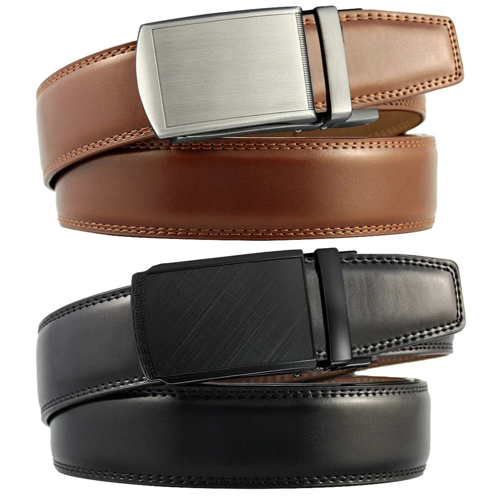 Reversible genuine leather dress belt with alloy buckle, available in black and brown finishes for versatile Kiwi business casual style