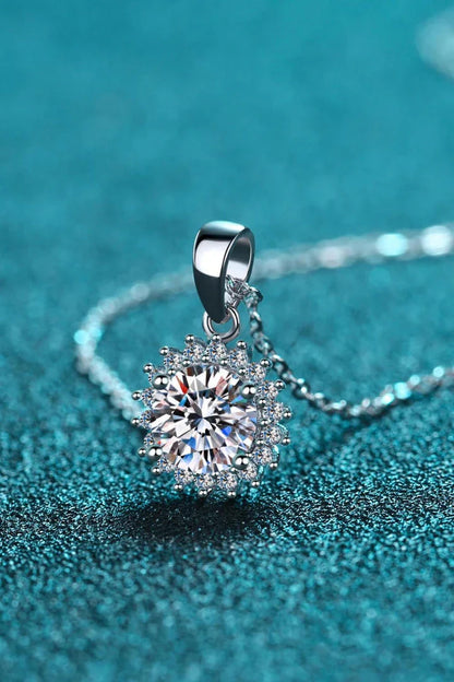 Stunning 925 sterling silver moissanite pendant necklace with sparkling gem and rhodium-plated finish