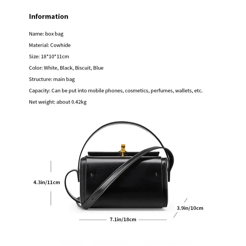 Timeless genuine leather small square shoulder bag in various colors - black, milk apricot, gray blue, and beige