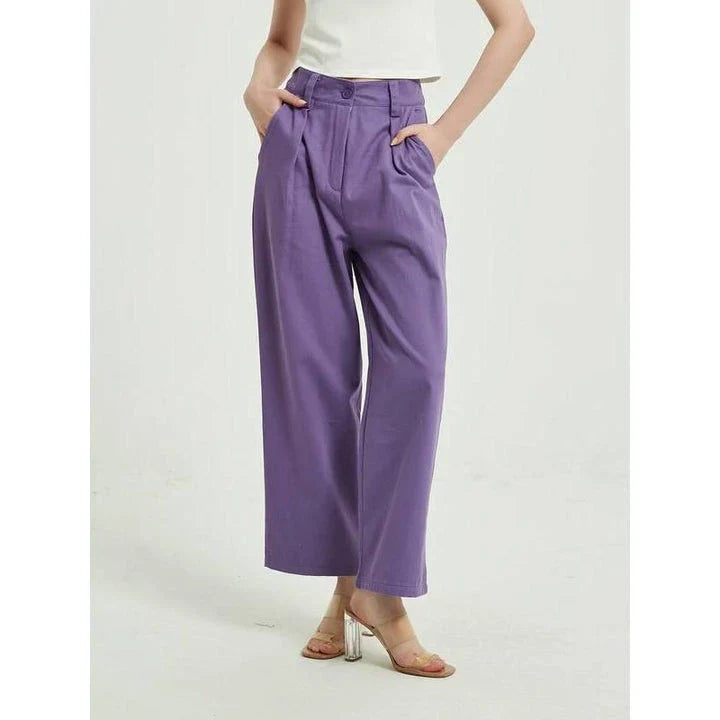 Chic high-waist wide-leg trousers in a stylish purple colour, perfect for Kiwi women's casual and formal wear