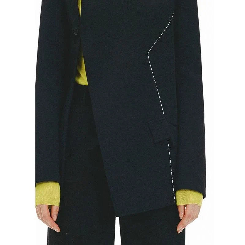 Chic Summer Women's Black Asymmetric Blazer with unique design and tailored fit