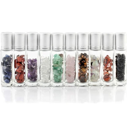 10ml Natural Gemstone Essential Oil Roller Bottles with Jade Rollers and Crystal Chips, Perfect for Kiwi Self-Care Routines